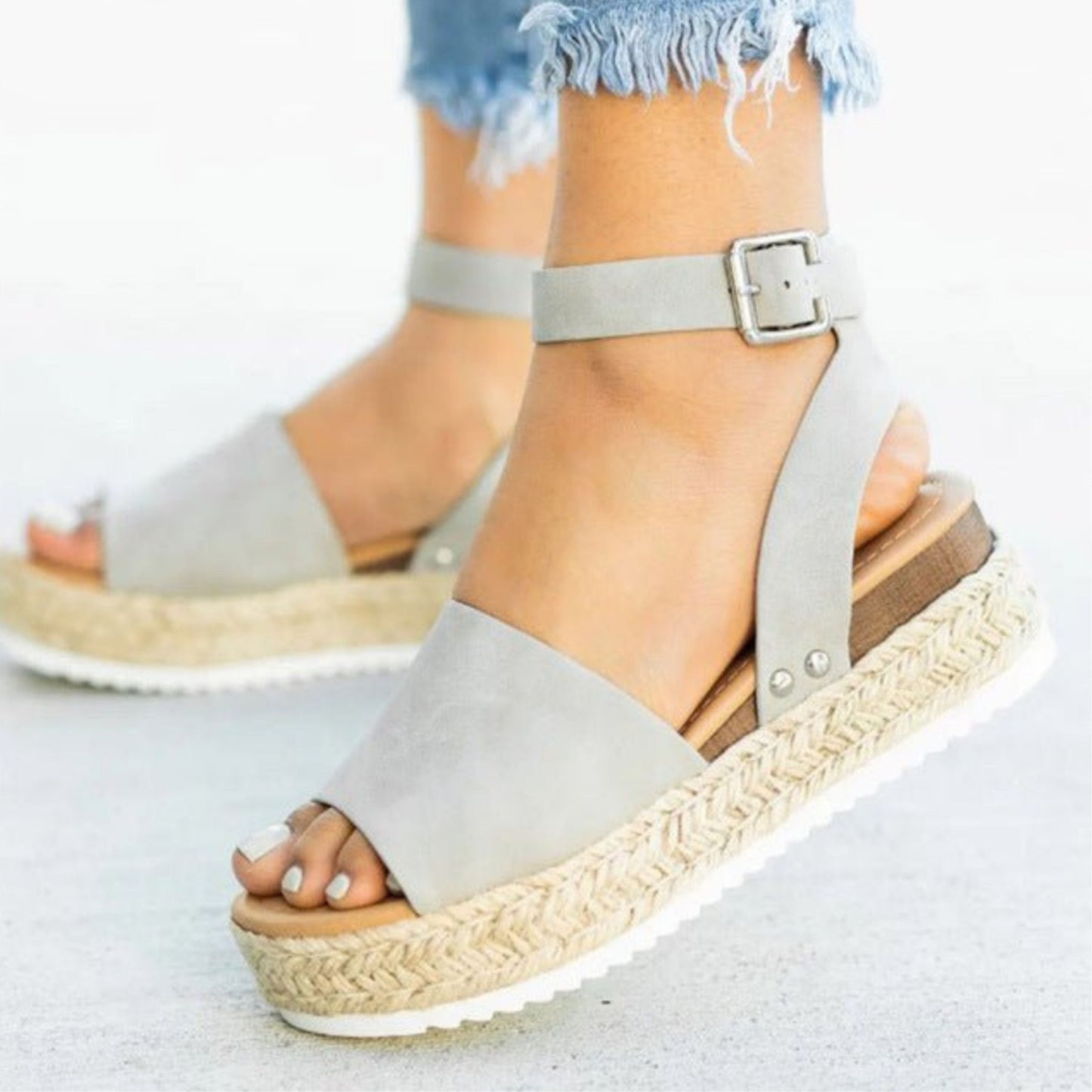 CM | | Sandalias de plataforma para mujer con tira ajustable al tobillo