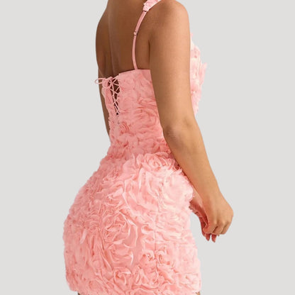 CM | Mini vestido floral de mujer cuello cuadrado espalda corsé