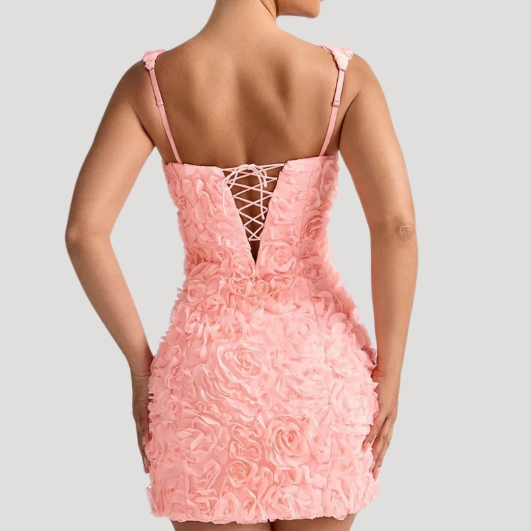 CM | Mini vestido floral de mujer cuello cuadrado espalda corsé
