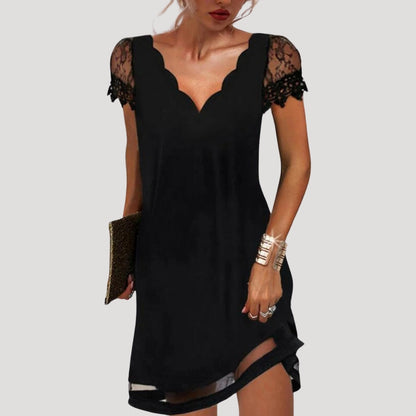 CM | Minivestido negro de mujer con mangas cortas de encaje