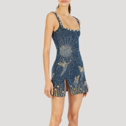 CM | Señoras brillante mini vestido de lentejuelas estilo cóctel