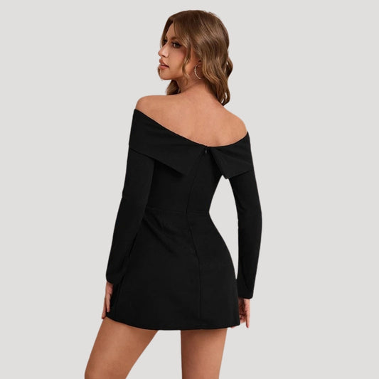 CM | Minivestido negro de hombros descubiertos para mujer
