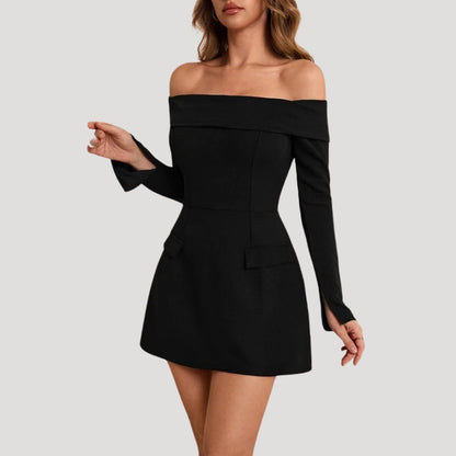 CM | Minivestido negro de hombros descubiertos para mujer