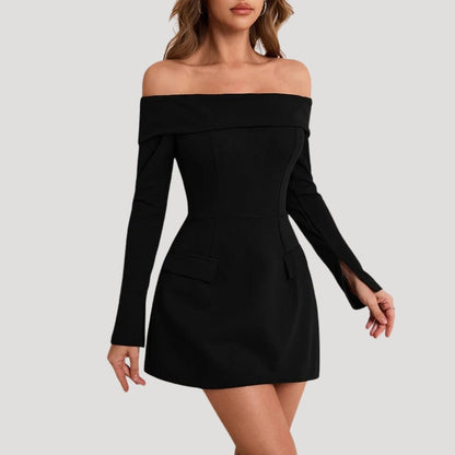 CM | Minivestido negro de hombros descubiertos para mujer