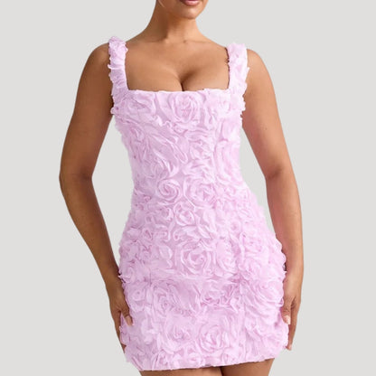 CM | Mini vestido floral de mujer cuello cuadrado espalda corsé