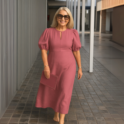 CM | Elegante vestido monocolor con escote en V