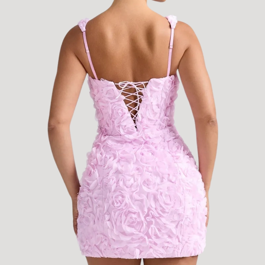 CM | Mini vestido floral de mujer cuello cuadrado espalda corsé