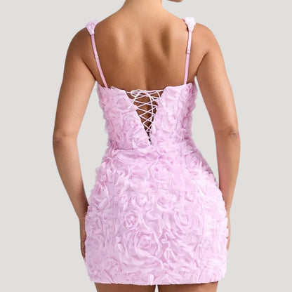 CM | Mini vestido floral de mujer cuello cuadrado espalda corsé