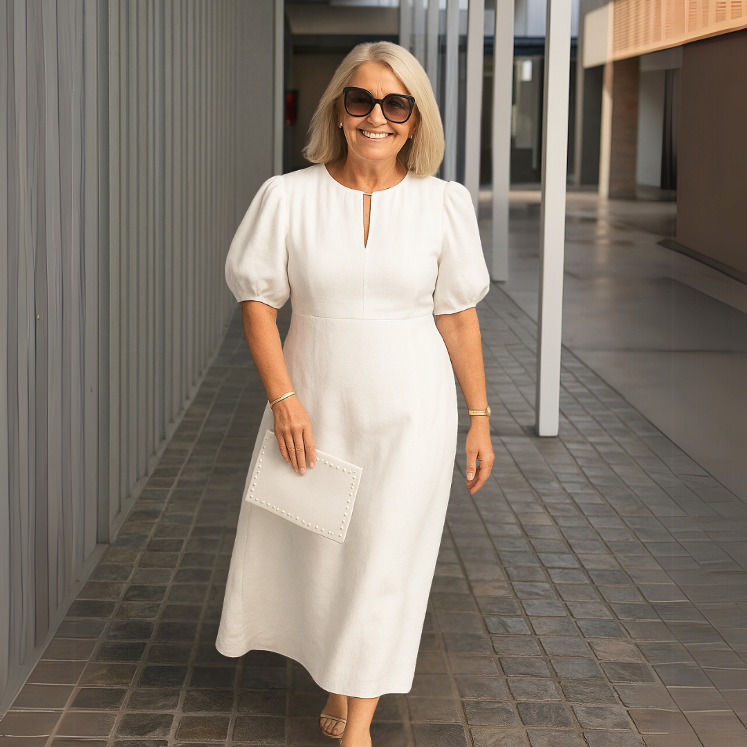 CM | Elegante vestido monocolor con escote en V
