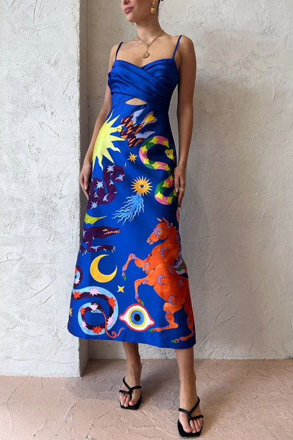 CM | Main Stage Vestido midi estampado con volantes y detalles cruzados
