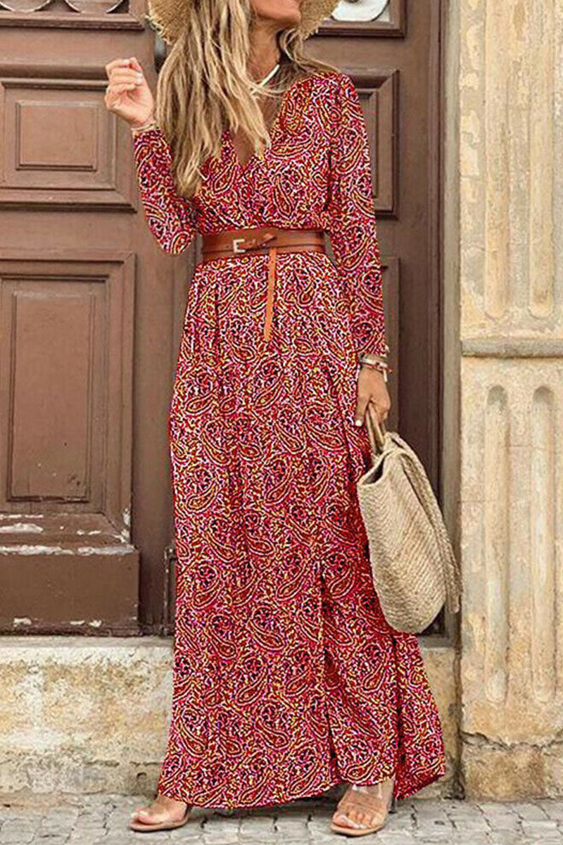 CM | Vestido largo con estampado floral y cinturón