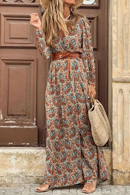 CM | Vestido largo con estampado floral y cinturón