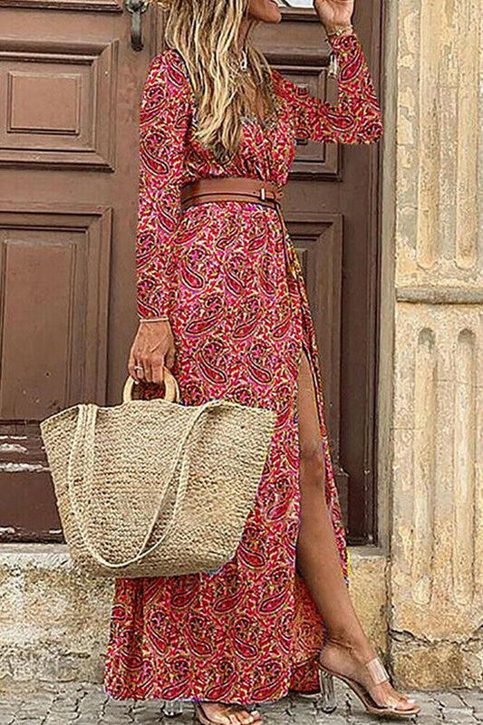 CM | Vestido largo con estampado floral y cinturón