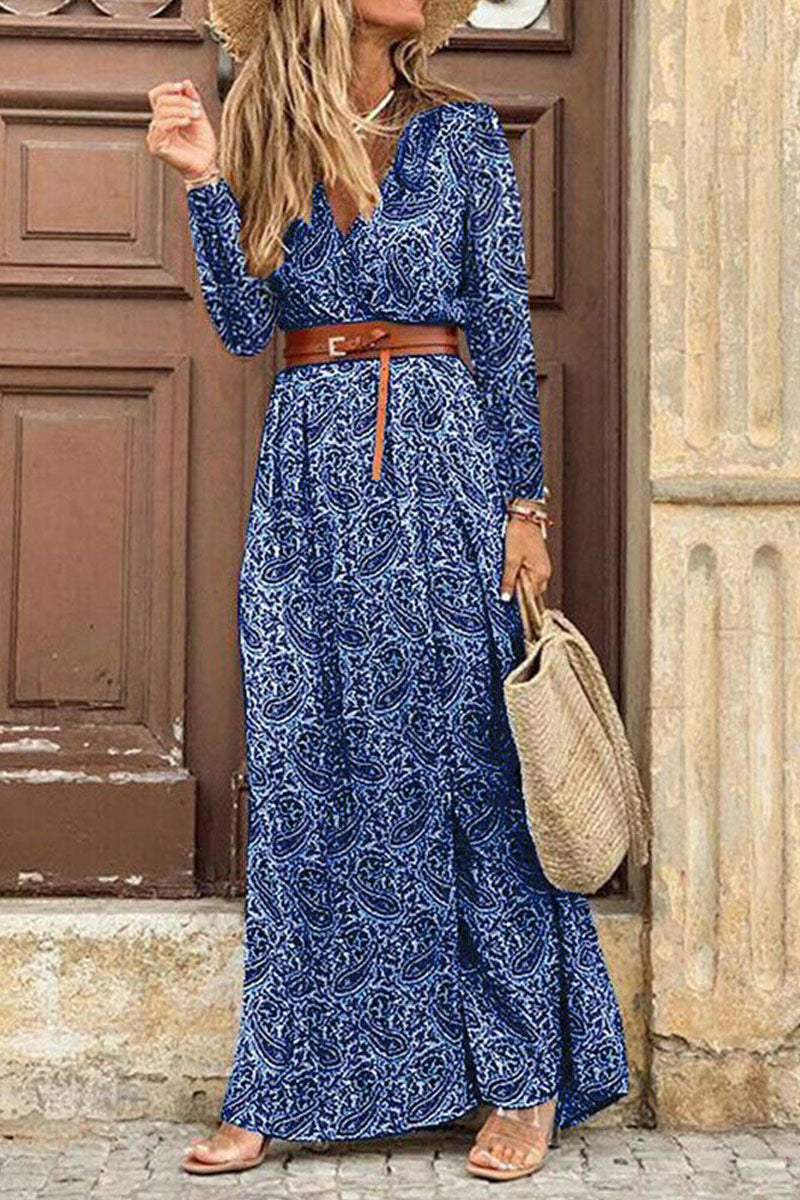 CM | Vestido largo con estampado floral y cinturón