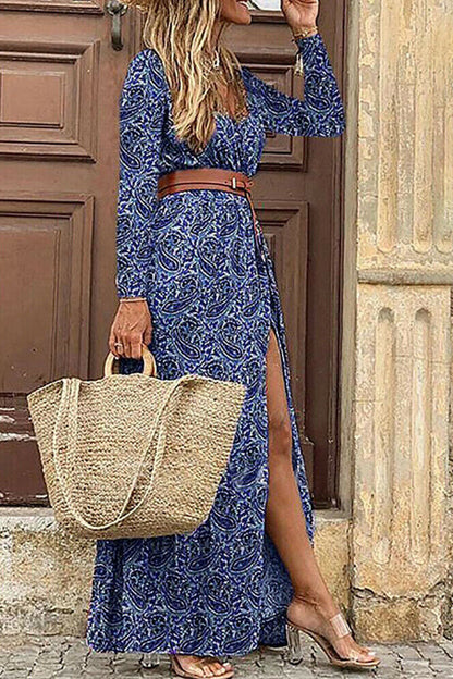 CM | Vestido largo con estampado floral y cinturón