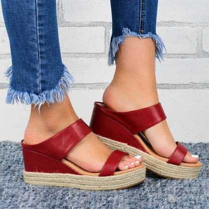 CM | Sandalias casuales de cuña alta con acabado de cáñamo