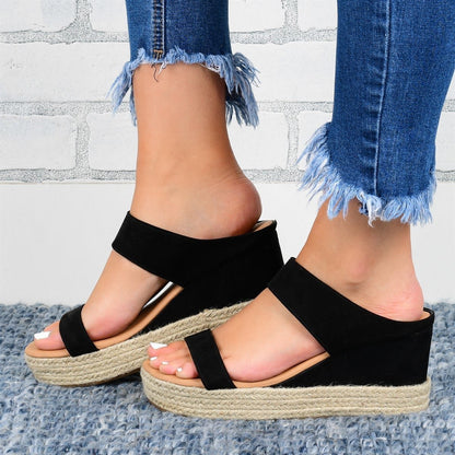 CM | Sandalias casuales de cuña alta con acabado de cáñamo