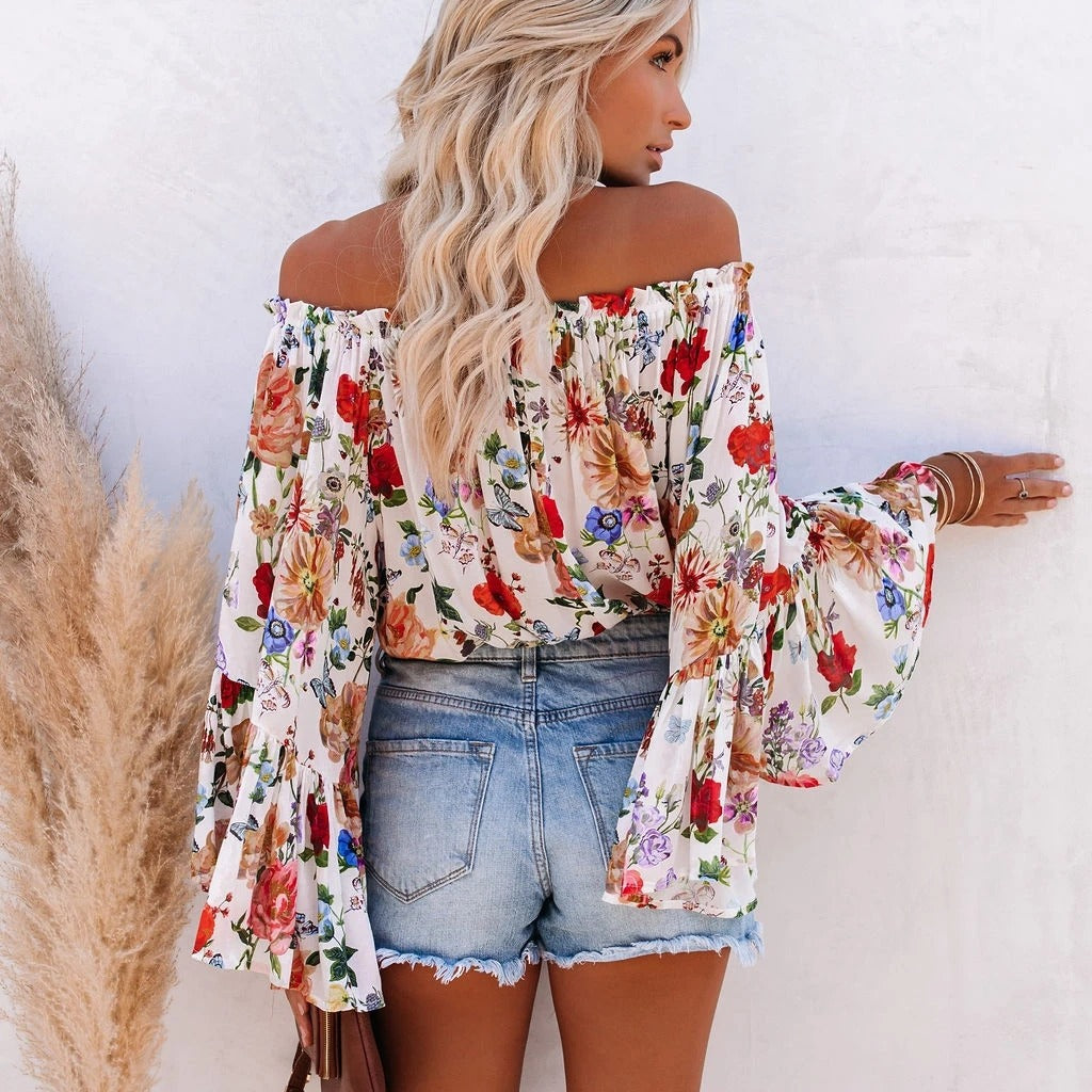 CM | Blusa de un hombro con mangas acampanadas que marca tendencia