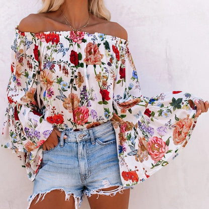CM | Blusa de un hombro con mangas acampanadas que marca tendencia