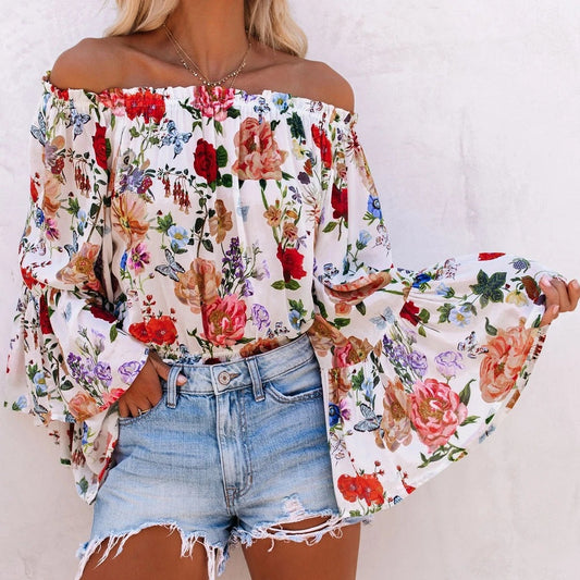 CM | Blusa de un hombro con mangas acampanadas que marca tendencia