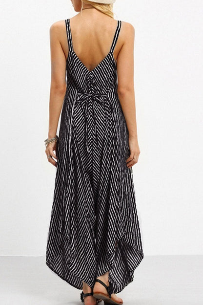 CM | Fashion Casual Striped Patchwork Spaghetti Strap Loose Jumpsuits