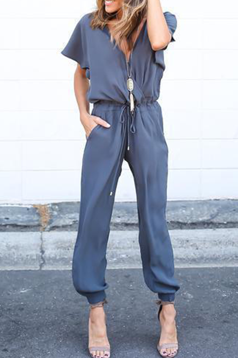 CM | Casual Street Solid Frenulum V Neck Jumpsuits(3 colors)