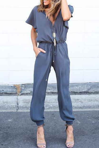 CM | Casual Street Solid Frenulum V Neck Jumpsuits(3 colors)