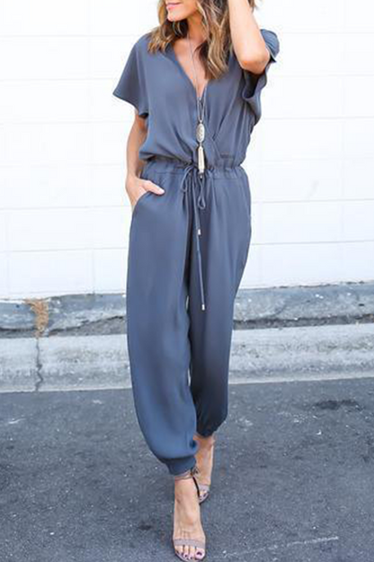 CM | Casual Street Solid Frenulum V Neck Jumpsuits(3 colors)