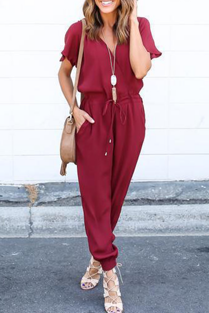 CM | Casual Street Solid Frenulum V Neck Jumpsuits(3 colors)