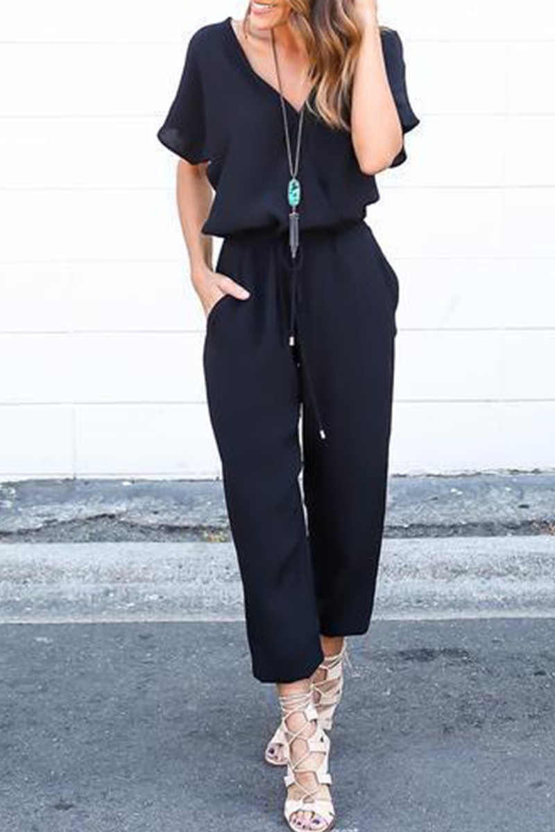 CM | Casual Street Solid Frenulum V Neck Jumpsuits(3 colors)