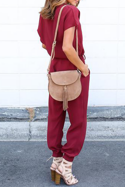 CM | Casual Street Solid Frenulum V Neck Jumpsuits(3 colors)
