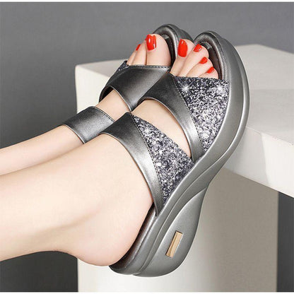 CM | Verano Glitter PU Cuña Plataforma Cómodas Sandalias para Mujer