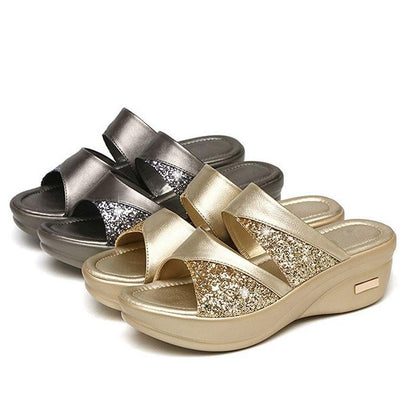 CM | Verano Glitter PU Cuña Plataforma Cómodas Sandalias para Mujer