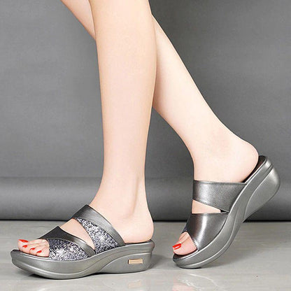 CM | Verano Glitter PU Cuña Plataforma Cómodas Sandalias para Mujer