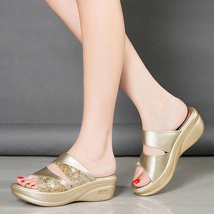 CM | Verano Glitter PU Cuña Plataforma Cómodas Sandalias para Mujer
