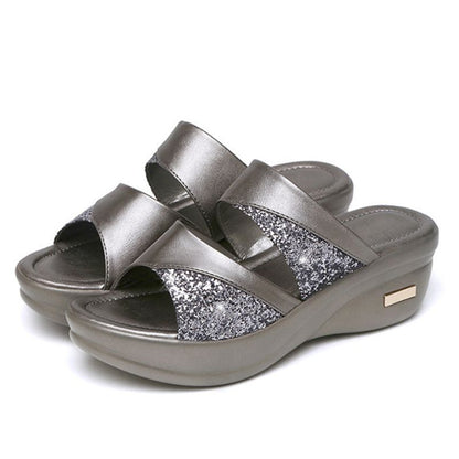 CM | Verano Glitter PU Cuña Plataforma Cómodas Sandalias para Mujer
