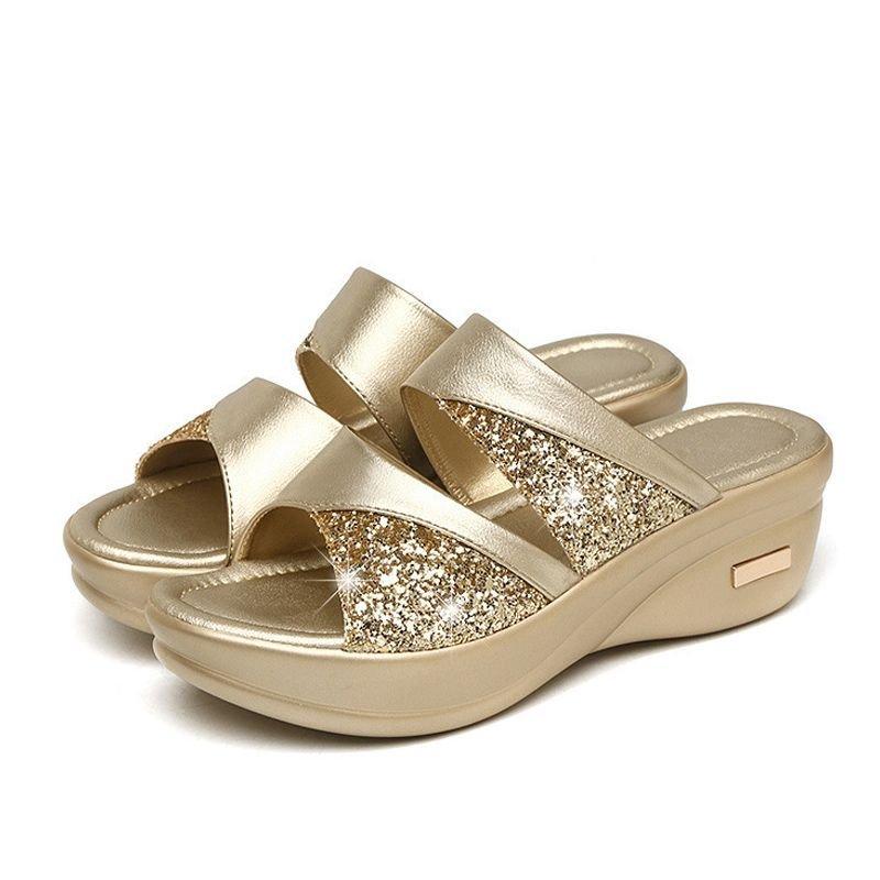 CM | Verano Glitter PU Cuña Plataforma Cómodas Sandalias para Mujer