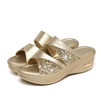 CM | Verano Glitter PU Cuña Plataforma Cómodas Sandalias para Mujer