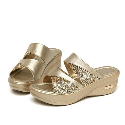 CM | Verano Glitter PU Cuña Plataforma Cómodas Sandalias para Mujer