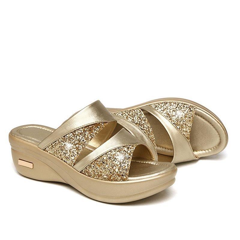 CM | Verano Glitter PU Cuña Plataforma Cómodas Sandalias para Mujer