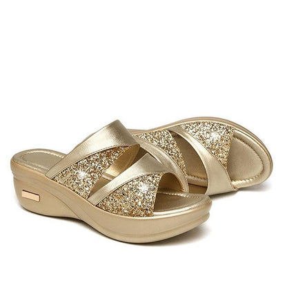 CM | Verano Glitter PU Cuña Plataforma Cómodas Sandalias para Mujer