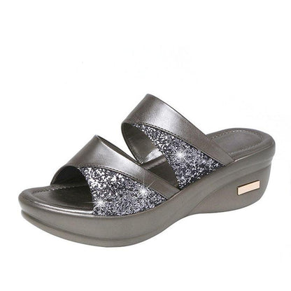 CM | Verano Glitter PU Cuña Plataforma Cómodas Sandalias para Mujer