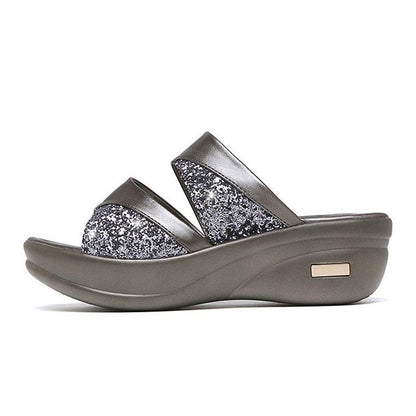 CM | Verano Glitter PU Cuña Plataforma Cómodas Sandalias para Mujer