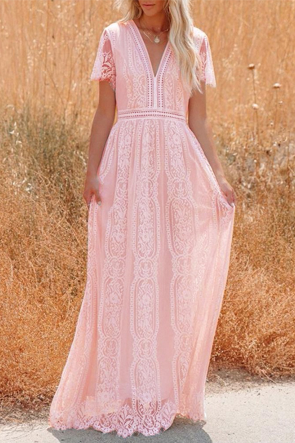CM | Vestido largo de encaje guipur