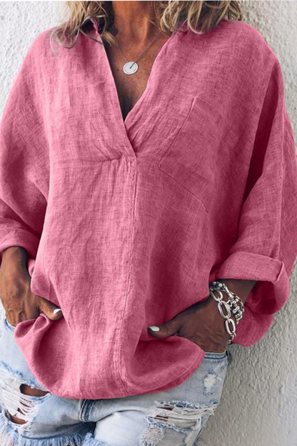 CM | Casual Sólido Patchwork Cuello vuelto Blusas(5 Clolrs)