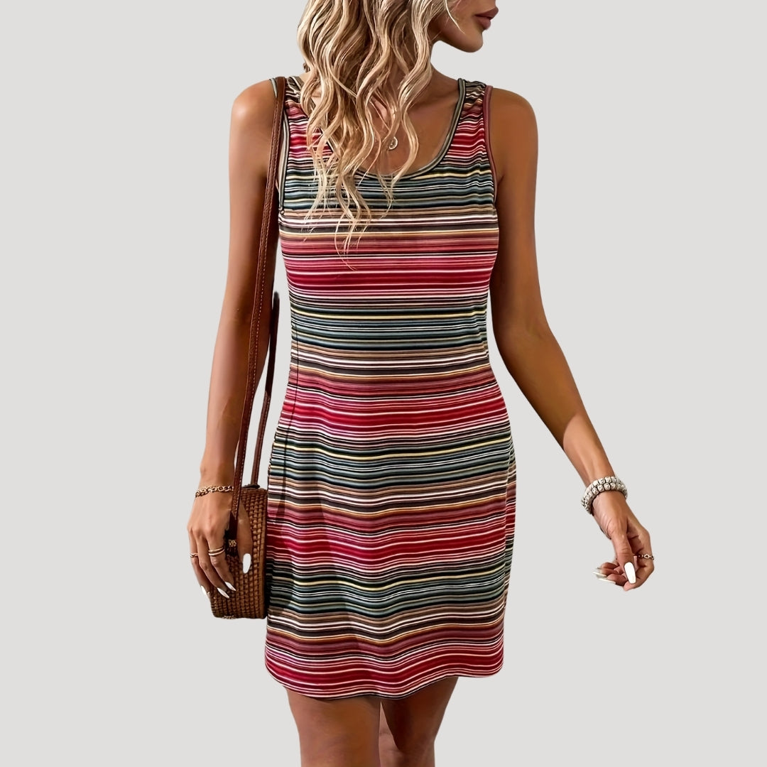 CM | Minivestido bodycon sin mangas a rayas para mujer