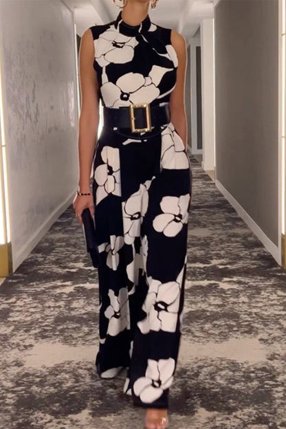 CM | Moda Casual Print Medio A Cuello Tortuga Jumper Regular Jumpsuits