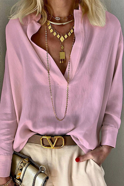CM | Moda casual blusas de cuello mandarín sólido