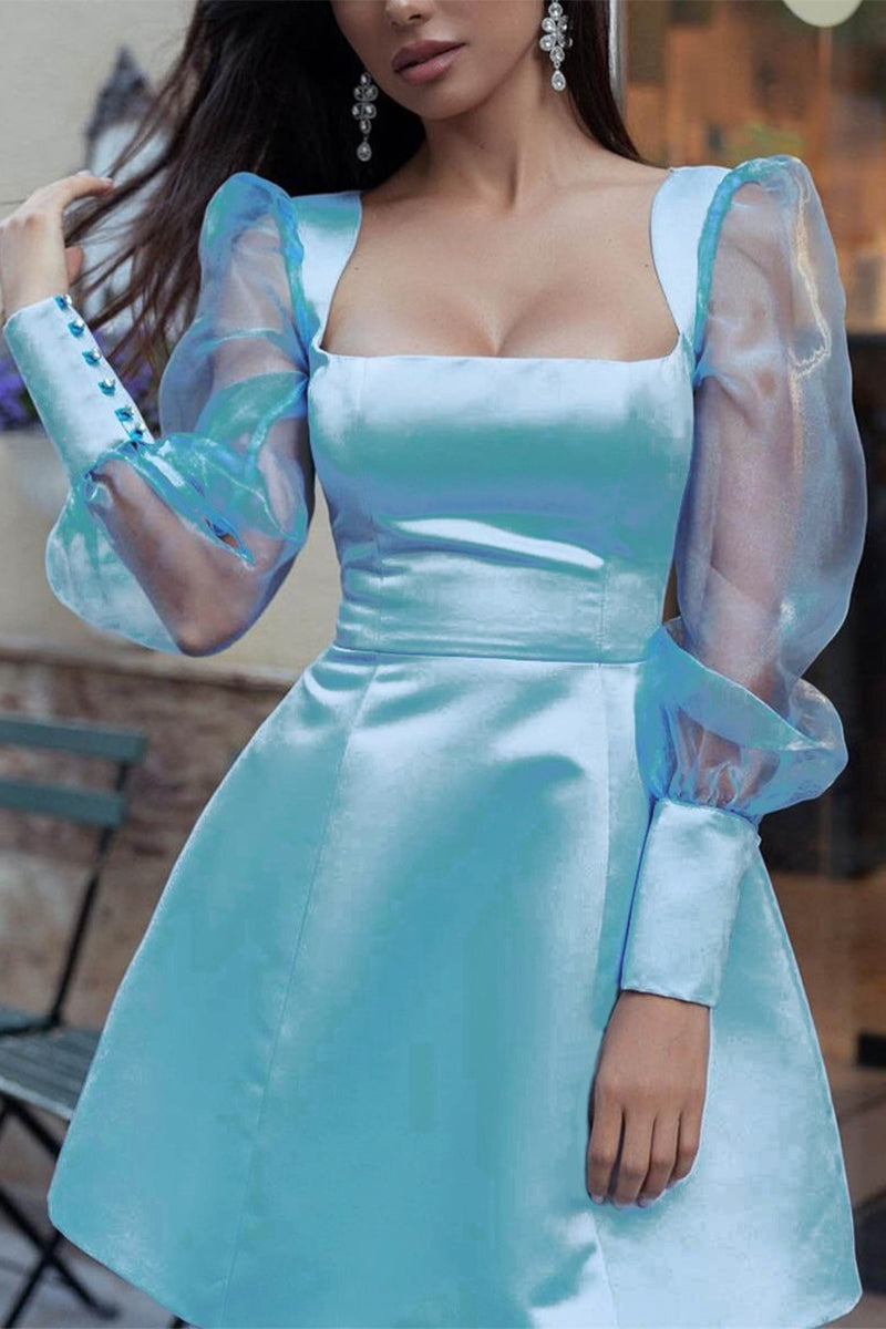 CM | Vestido corto de satén con mangas de tul