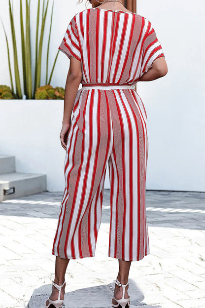 CM | Casual Striped Contrast V-Neck Loose Jumpsuits